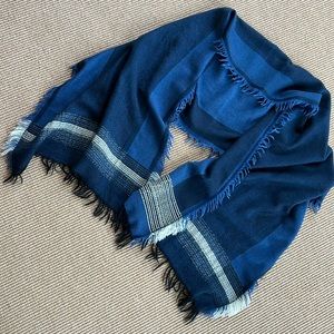 Wool & Silk Blue, Black & White Scarf by Asian Eye